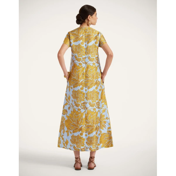 La DoubleJ San Carlo Dress Florette Placée Fuchsia in Silk Twill - Dresses - Milanese Maximalist Fashion at Coveti