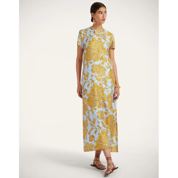 La DoubleJ San Carlo Dress Florette Placée Fuchsia in Silk Twill - Dresses - Milanese Maximalist Fashion at Coveti