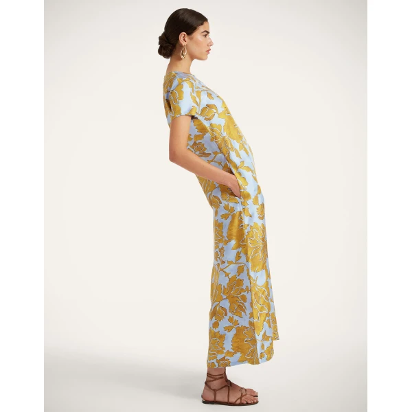 La DoubleJ San Carlo Dress Florette Placée Fuchsia in Silk Twill - Dresses - Milanese Maximalist Fashion at Coveti