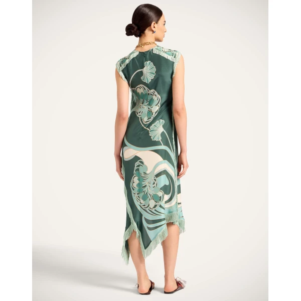 La DoubleJ Scarf Dress Blooming Tulip Placée Dark Green in Silk Voile - Dresses - Milanese Maximalist Fashion at Coveti
