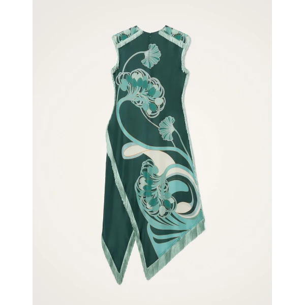 La DoubleJ Scarf Dress Blooming Tulip Placée Dark Green in Silk Voile - Dresses - Milanese Maximalist Fashion at Coveti