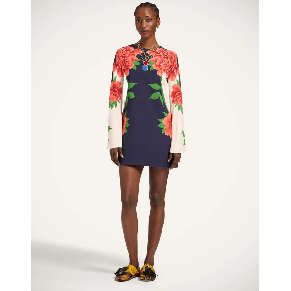 La DoubleJ Scarf Dress Bounty Placée Burgundy in Silk Voile - Dresses - Milanese Maximalist Fashion at Coveti