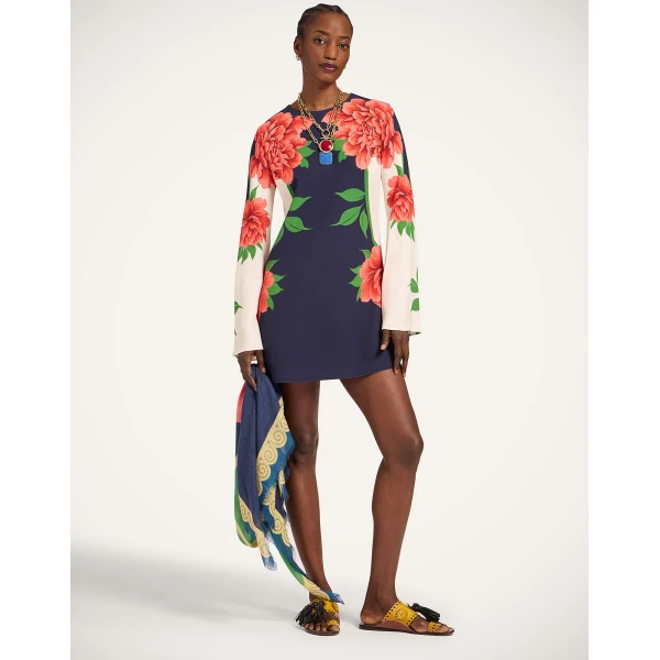 La DoubleJ Scarf Dress Bounty Placée Burgundy in Silk Voile - Dresses - Milanese Maximalist Fashion at Coveti