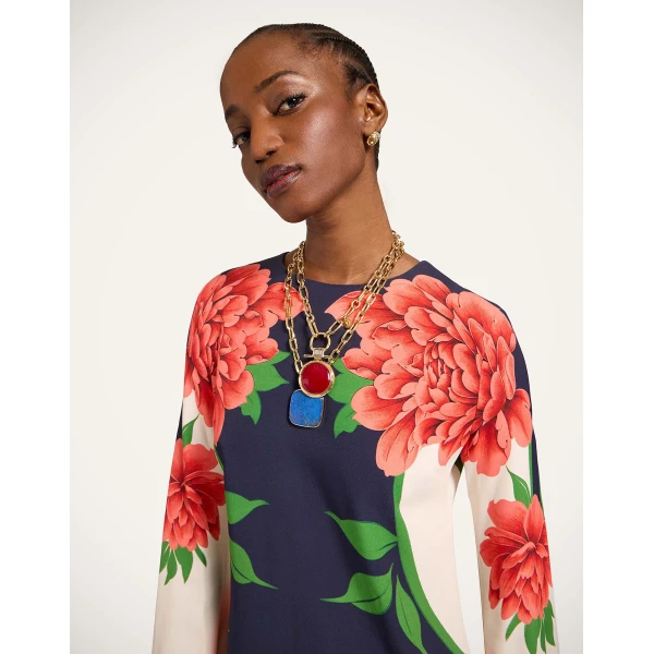 La DoubleJ Scarf Dress Bounty Placée Burgundy in Silk Voile - Dresses - Milanese Maximalist Fashion at Coveti