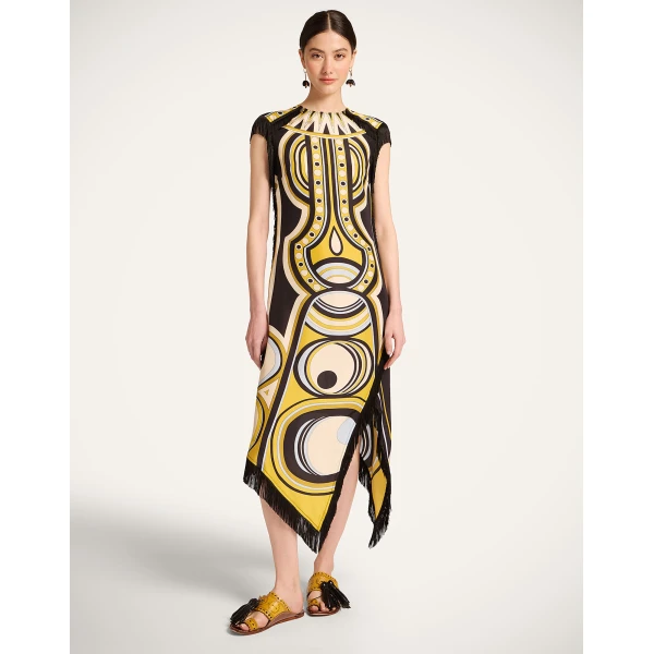 La DoubleJ Scarf Dress Sanctuary Placée Gold in Silk Voile - Dresses - Milanese Maximalist Fashion at Coveti