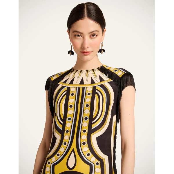 La DoubleJ Scarf Dress Sanctuary Placée Gold in Silk Voile - Dresses - Milanese Maximalist Fashion at Coveti