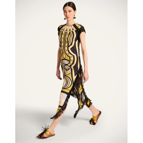 La DoubleJ Scarf Dress Sanctuary Placée Gold in Silk Voile - Dresses - Milanese Maximalist Fashion at Coveti
