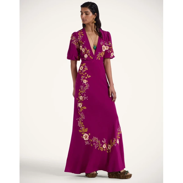 La DoubleJ Sienna Mini Dress Florette Placée Pale Pink in Silk Twill - Dresses - Milanese Maximalist Fashion at Coveti