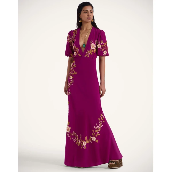 La DoubleJ Sienna Mini Dress Florette Placée Pale Pink in Silk Twill - Dresses - Milanese Maximalist Fashion at Coveti