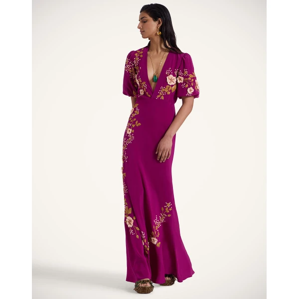 La DoubleJ Sienna Mini Dress Florette Placée Pale Pink in Silk Twill - Dresses - Milanese Maximalist Fashion at Coveti