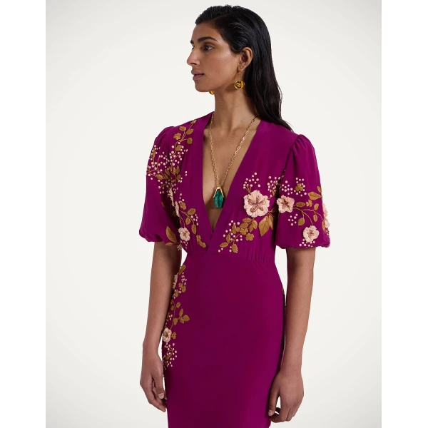 La DoubleJ Sienna Mini Dress Florette Placée Pale Pink in Silk Twill - Dresses - Milanese Maximalist Fashion at Coveti