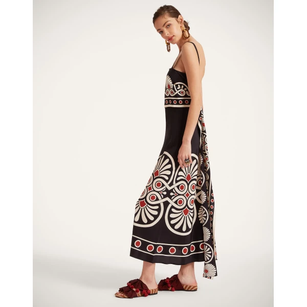 La DoubleJ Slip-Around Dress Medallion Placée Black in Crepe De Chine - Dresses - Milanese Maximalist Fashion at Coveti