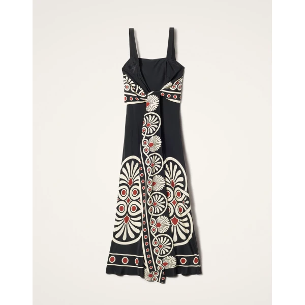 La DoubleJ Slip-Around Dress Medallion Placée Black in Crepe De Chine - Dresses - Milanese Maximalist Fashion at Coveti
