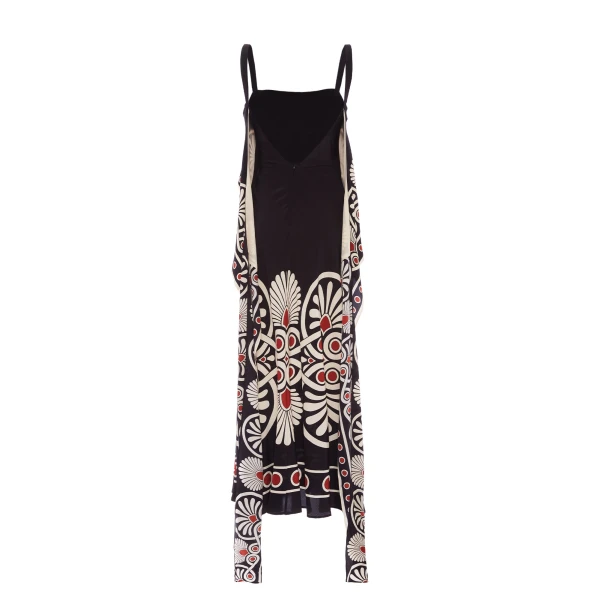 La DoubleJ Slip-Around Dress Medallion Placée Black in Crepe De Chine - Dresses - Milanese Maximalist Fashion at Coveti