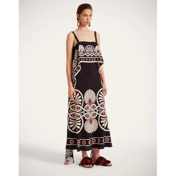 La DoubleJ Slip-Around Dress Medallion Placée Black in Crepe De Chine - Dresses - Milanese Maximalist Fashion at Coveti