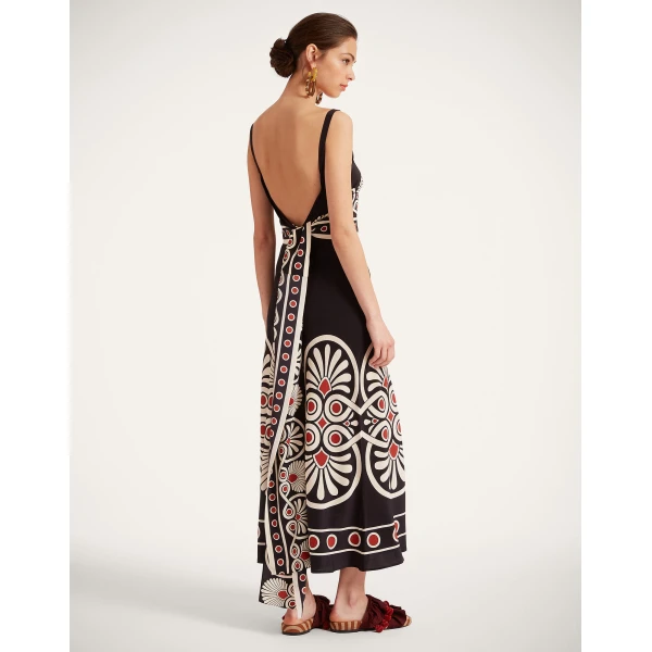La DoubleJ Slip-Around Dress Medallion Placée Black in Crepe De Chine - Dresses - Milanese Maximalist Fashion at Coveti