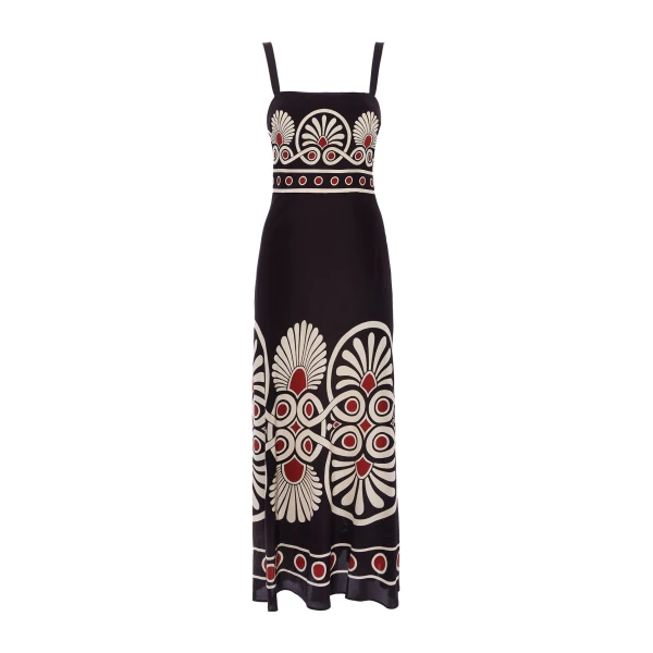 La DoubleJ Slip-Around Dress Medallion Placée Black in Crepe De Chine - Dresses - Milanese Maximalist Fashion at Coveti