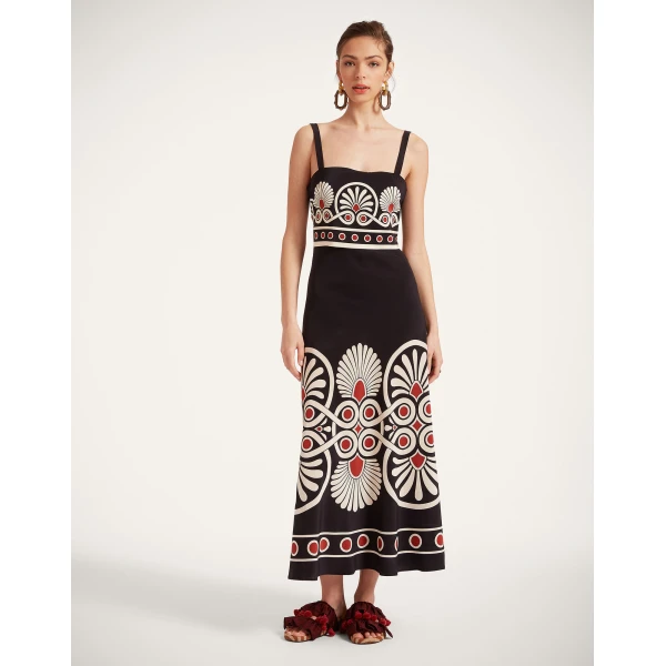 La DoubleJ Slip-Around Dress Medallion Placée Black in Crepe De Chine - Dresses - Milanese Maximalist Fashion at Coveti