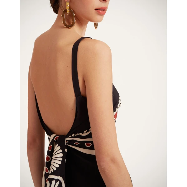 La DoubleJ Slip-Around Dress Medallion Placée Black in Crepe De Chine - Dresses - Milanese Maximalist Fashion at Coveti
