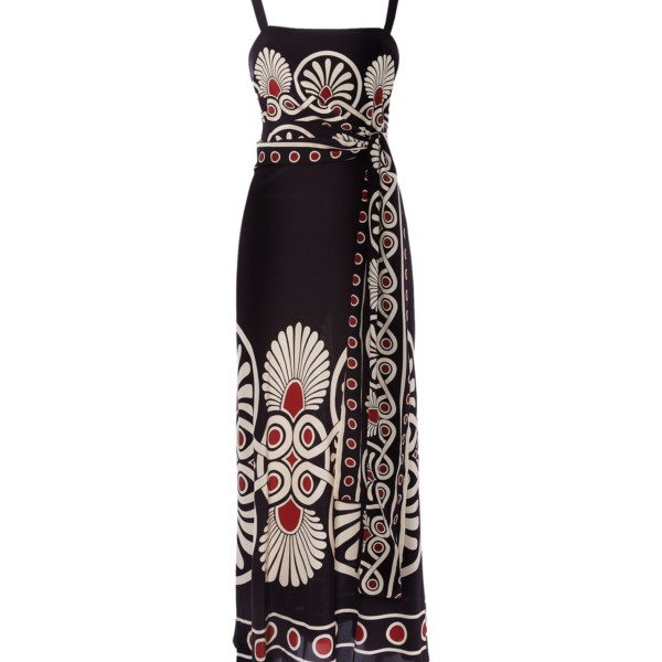 La DoubleJ Slip-Around Dress Medallion Placée Black in Crepe De Chine - Dresses - Milanese Maximalist Fashion at Coveti