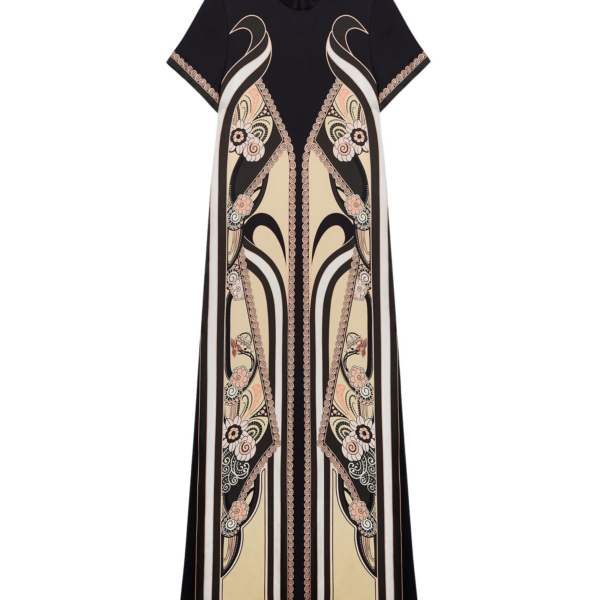 La DoubleJ Sorella Dress Florette Fan Brown in Flowy Jersey - Dresses - Milanese Maximalist Fashion at Coveti