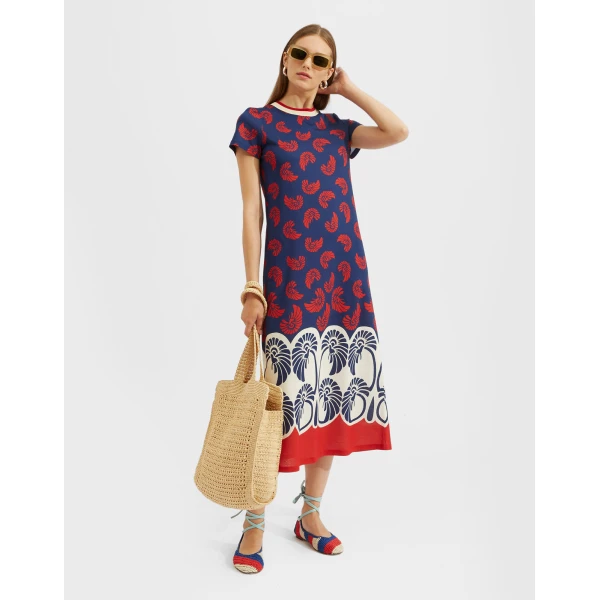La DoubleJ Sporty Swing Dress Palmetto Placée in Cotton Jersey - Dresses - Milanese Maximalist Fashion at Coveti