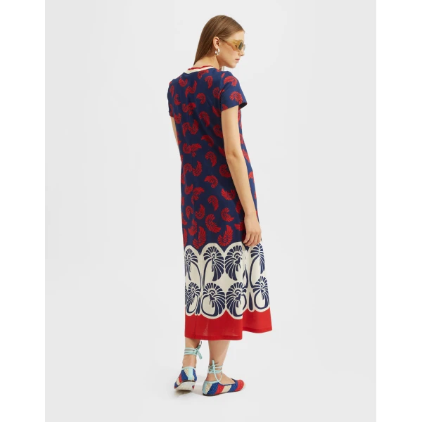 La DoubleJ Sporty Swing Dress Palmetto Placée in Cotton Jersey - Dresses - Milanese Maximalist Fashion at Coveti