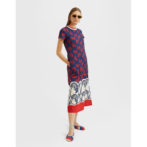 La DoubleJ Sporty Swing Dress Palmetto Placée in Cotton Jersey - Dresses - Milanese Maximalist Fashion at Coveti