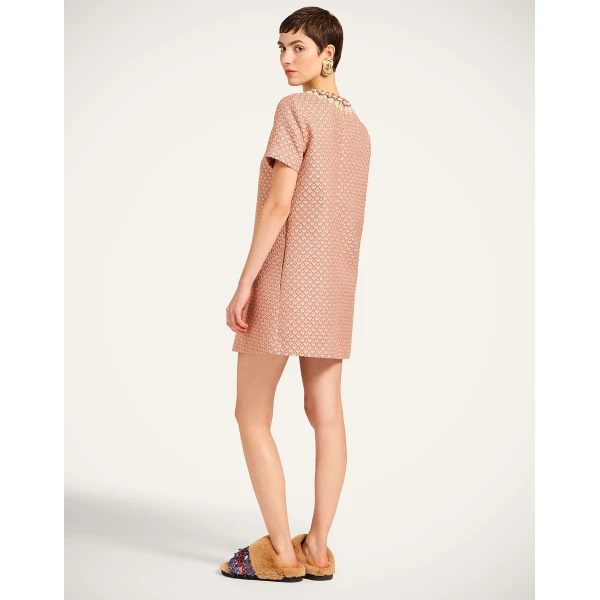 La DoubleJ Sporty Swing Dress Zooflora Burgundy in Cotton Jersey - Dresses - Milanese Maximalist Fashion at Coveti
