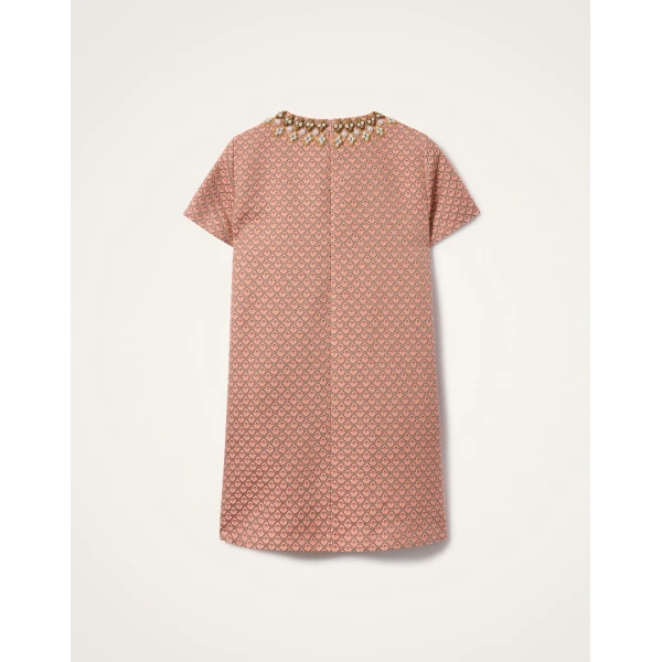 La DoubleJ Sporty Swing Dress Zooflora Burgundy in Cotton Jersey - Dresses - Milanese Maximalist Fashion at Coveti