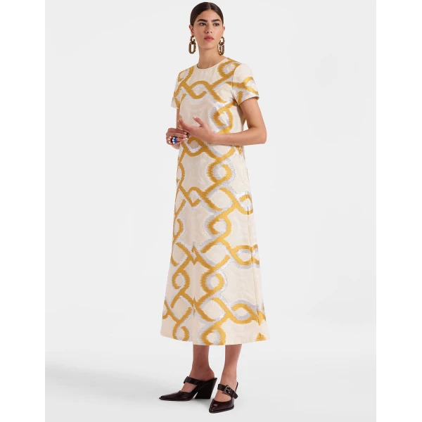 La DoubleJ Super Swing Dress Solid Apricot in Cotton Macramé - Dresses - Milanese Maximalist Fashion at Coveti