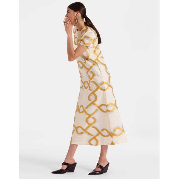 La DoubleJ Super Swing Dress Solid Apricot in Cotton Macramé - Dresses - Milanese Maximalist Fashion at Coveti
