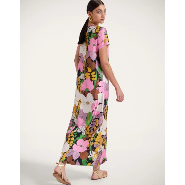 La DoubleJ Swing Dress Big Flower in Silk Twill - Dresses - Milanese Maximalist Fashion at Coveti
