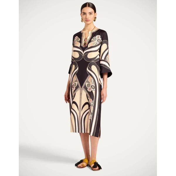La DoubleJ Swing Dress Borboni Placee Nero in Twill Silk Placée - Dresses - Milanese Maximalist Fashion at Coveti