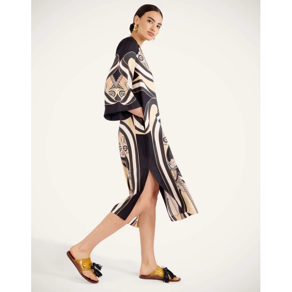 La DoubleJ Swing Dress Borboni Placee Nero in Twill Silk Placée - Dresses - Milanese Maximalist Fashion at Coveti