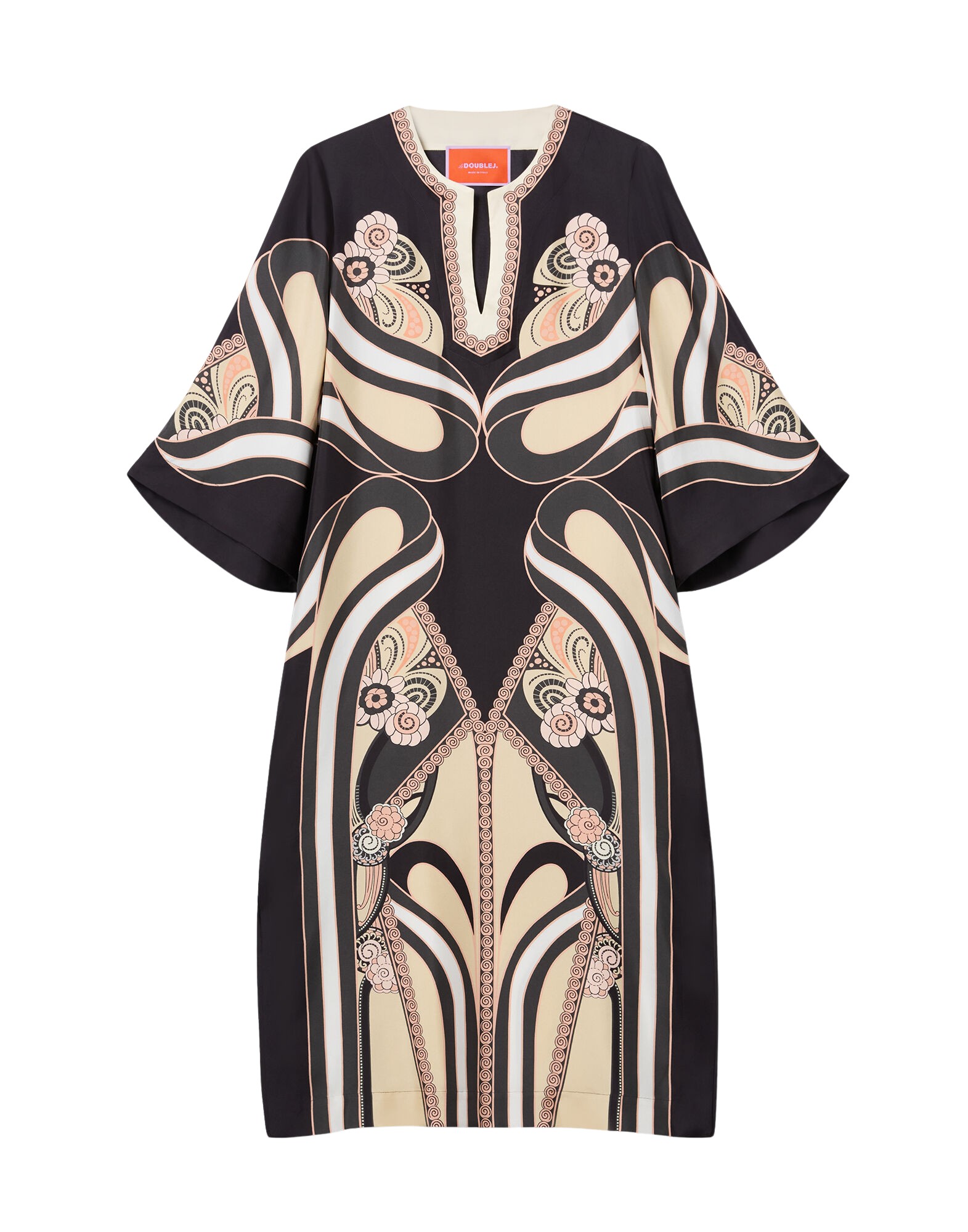 La DoubleJ Swing Dress Borboni Placee Nero in Twill Silk Placée - Dresses - Milanese Maximalist Fashion at Coveti