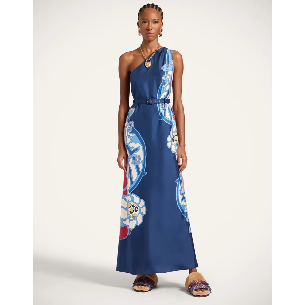La DoubleJ Swing Dress Heath Placée Mint in Silk Twill with Feathers - Dresses - Milanese Maximalist Fashion at Coveti