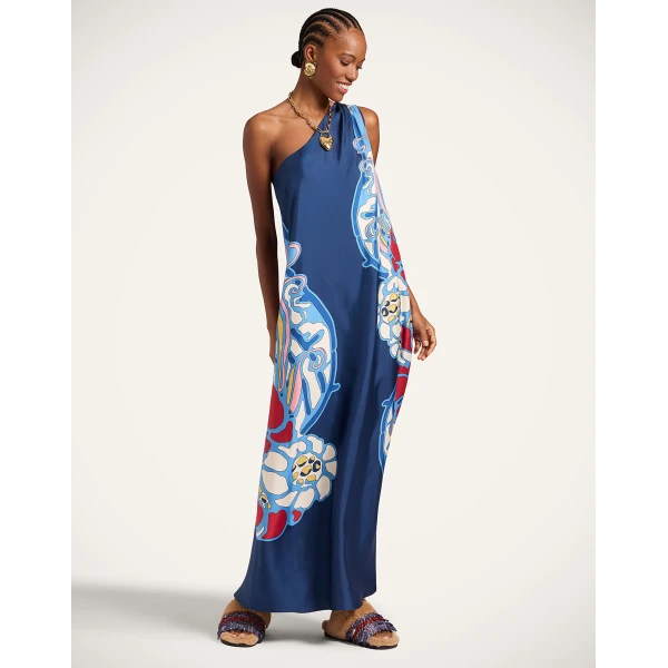 La DoubleJ Swing Dress Heath Placée Mint in Silk Twill with Feathers - Dresses - Milanese Maximalist Fashion at Coveti