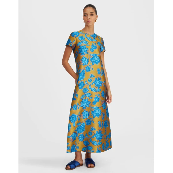 La DoubleJ Swing Dress Hottie Turquoise in Jacquard - Dresses - Milanese Maximalist Fashion at Coveti