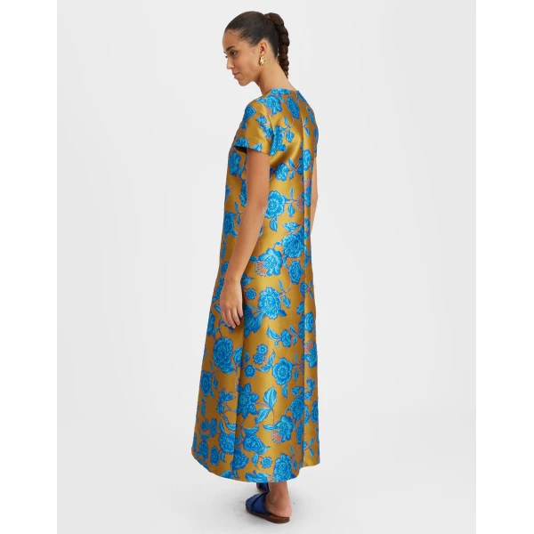 La DoubleJ Swing Dress Hottie Turquoise in Jacquard - Dresses - Milanese Maximalist Fashion at Coveti