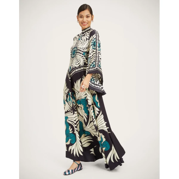 La DoubleJ Swing Dress Iris Placée Ivory in Silk Twill - Dresses - Milanese Maximalist Fashion at Coveti