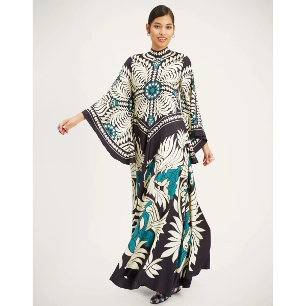 La DoubleJ Swing Dress Iris Placée Ivory in Silk Twill - Dresses - Milanese Maximalist Fashion at Coveti