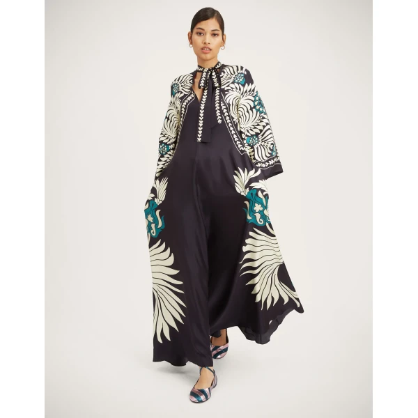 La DoubleJ Swing Dress Iris Placée Ivory in Silk Twill - Dresses - Milanese Maximalist Fashion at Coveti
