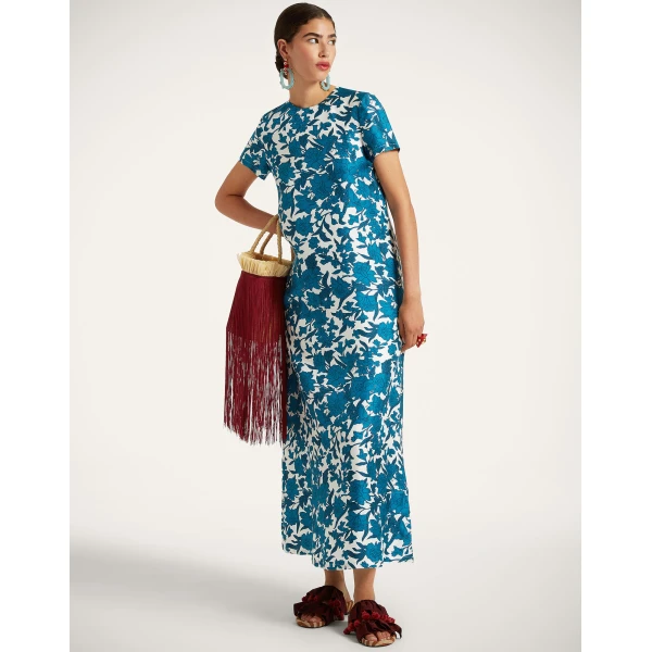 La DoubleJ Swing Dress Lilium Blu in Silk - Dresses - Milanese Maximalist Fashion at Coveti