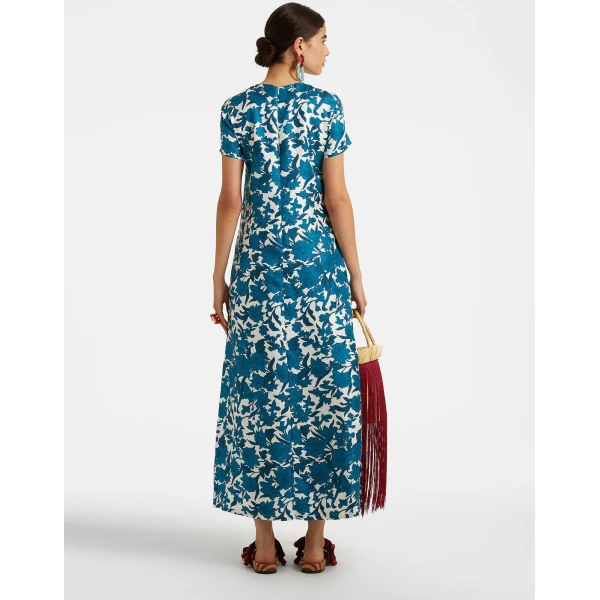 La DoubleJ Swing Dress Lilium Blu in Silk - Dresses - Milanese Maximalist Fashion at Coveti