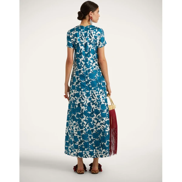 La DoubleJ Swing Dress Lilium Blu in Silk - Dresses - Milanese Maximalist Fashion at Coveti