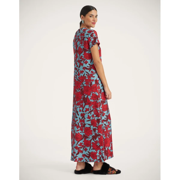 La DoubleJ Swing Dress Lilium Turchese in Silk Twill - Dresses - Milanese Maximalist Fashion at Coveti