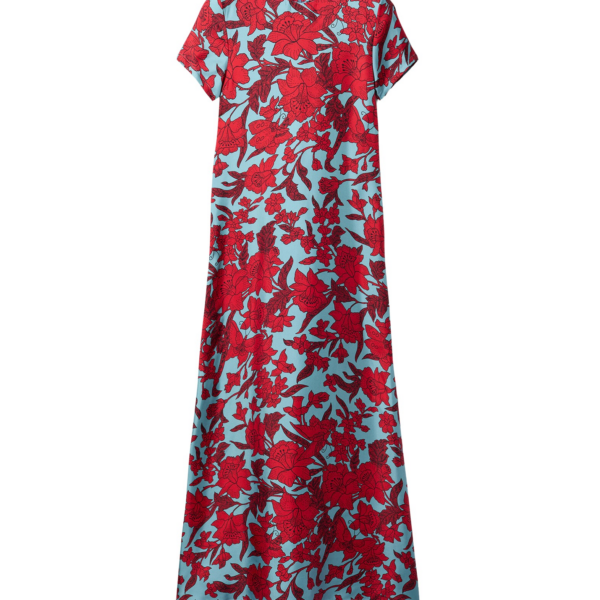 La DoubleJ Swing Dress Lilium Turchese in Silk Twill - Dresses - Milanese Maximalist Fashion at Coveti