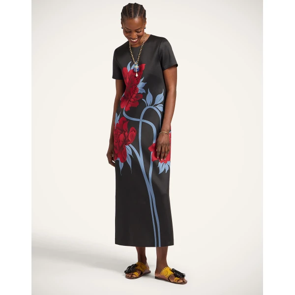 La DoubleJ Swing Dress Mini Iris Dark Orange in Silk Twill - Dresses - Milanese Maximalist Fashion at Coveti