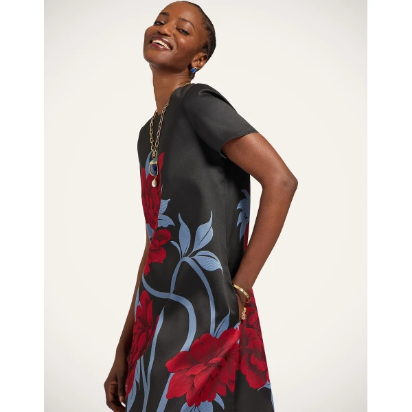 La DoubleJ Swing Dress Mini Iris Dark Orange in Silk Twill - Dresses - Milanese Maximalist Fashion at Coveti